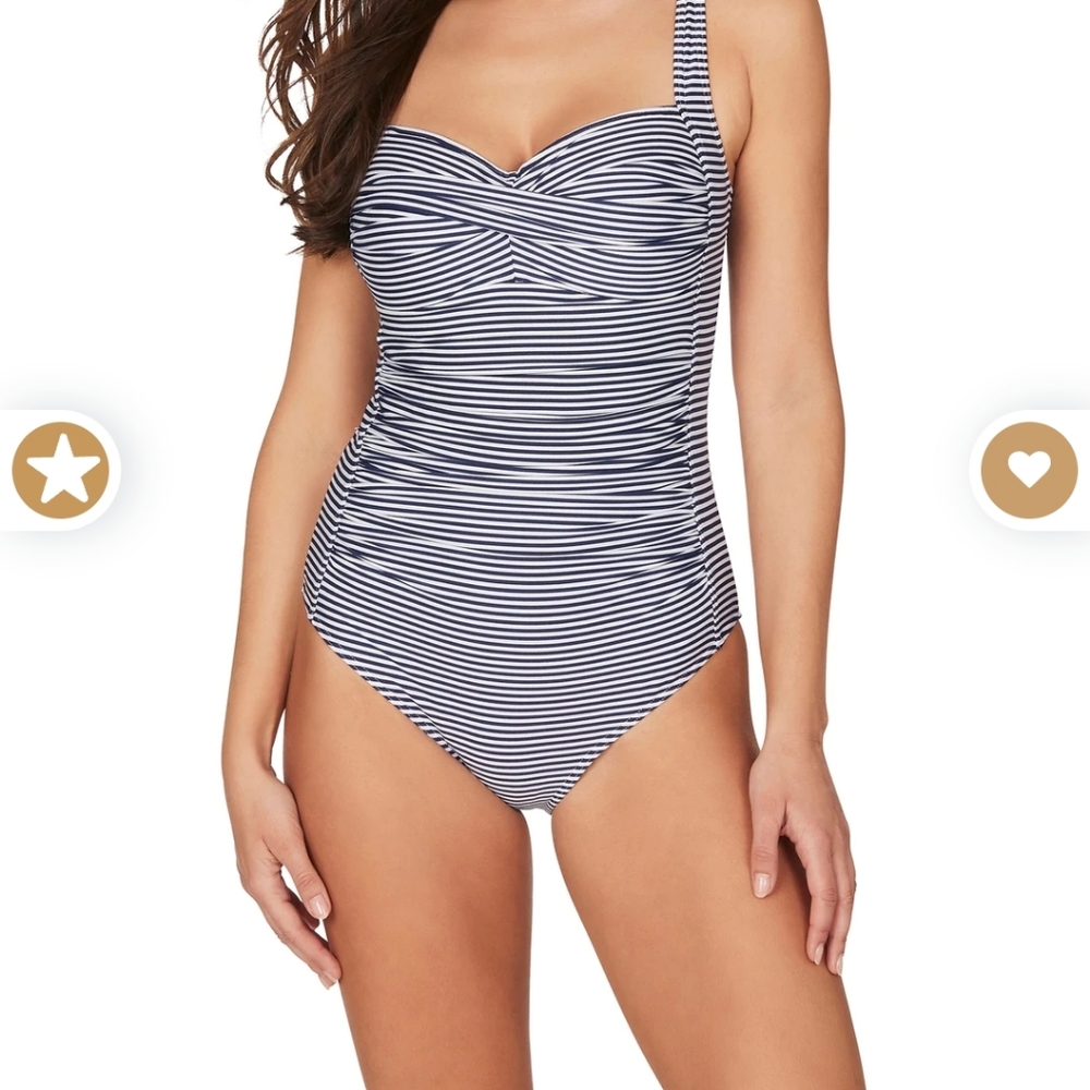 Navy and White One Piece Swimsuit